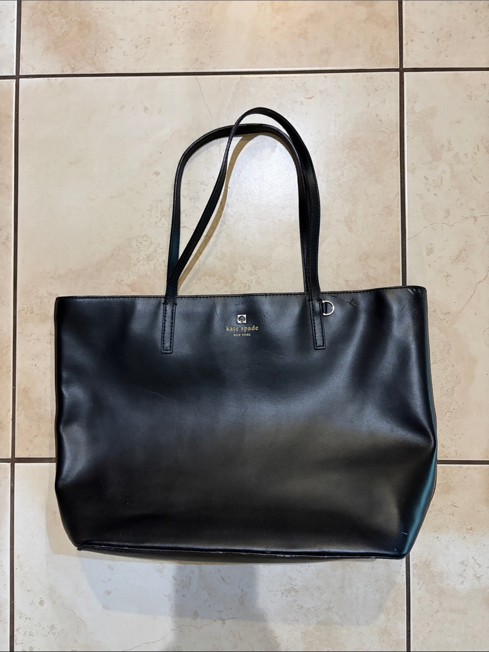 kate spade black leather shoulder tote